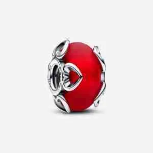 Charm Verre de Murano Rouge Givré & Cœurs