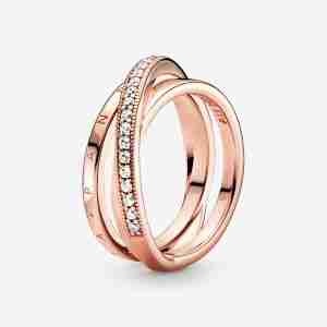 Anneau Triple Pavé Croisé-l’Or Rose