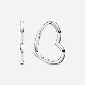 Boucles d'Oreilles Créoles Cœur Asymétrique-Silver