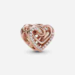 Charm Cœurs Entrelacés Scintillant l’Or Rose