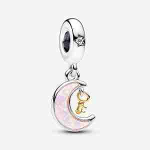 Charm Pendant Clé et Lune Bimatière