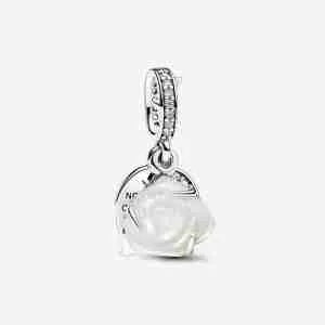Charm Pendant Double Rose Blanche