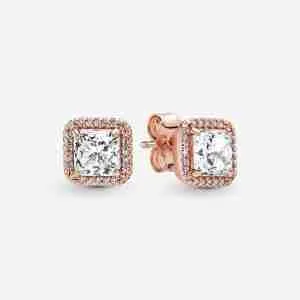 Clous d'Oreilles Halo Scintillant Carrés-Métal doré à l’Or Rose fin