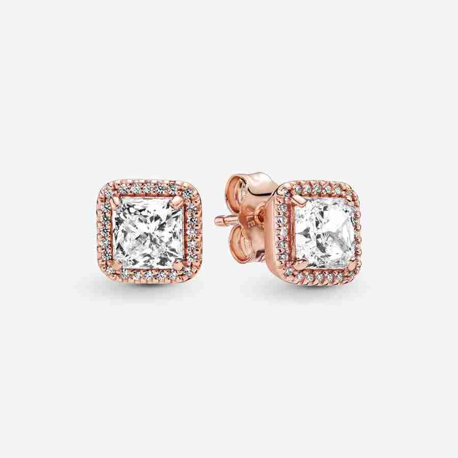 Clous d'Oreilles Halo Scintillant Carrés-Métal doré à l’Or Rose fin Clous dOreilles Halo Scintillant Carres Metal dore a lOr Rose fin