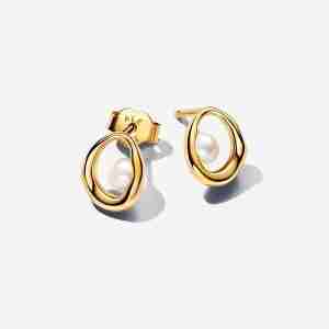Clous d’Oreilles Ovale Organique et Perle de Culture