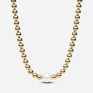 Collier Perle de Culture d'Eau Douce Traitée & Détails Sertis Grain l’Or