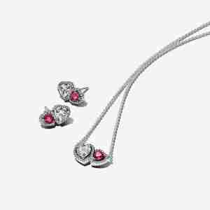 Parure Collier & Clous d'Oreilles Cœurs Halo