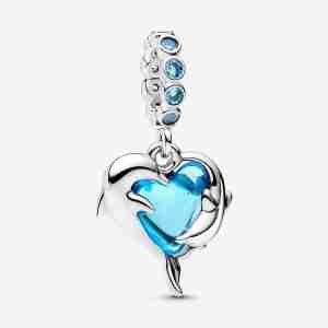 Charm Pendant Dauphins Verre de Murano Bleu