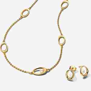 Parure Collier & Clous d’Oreilles Ovale de Forme Organique & Perle de Culture d'Eau