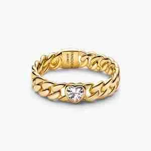 Bague Cœur Maille Cubaine Dorée
