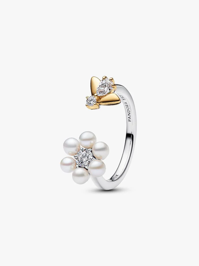 Bague Ouverte Bridgerton Fleur en Perles de Culture d’Eau Douce Traitées et Abeille Bague Ouverte Bridgerton Fleur en Perles de Culture dEau Douce Traitees et Abeille
